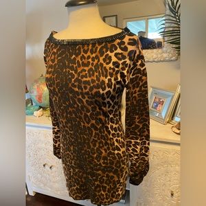 INC Leopard Print Beaded Boatneck Tunic Sweater